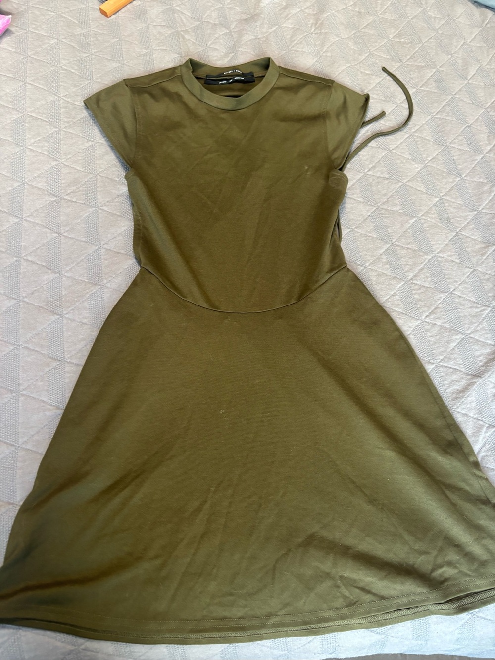 silence + noise Olive Green Fit-and-Flare Crewneck Mini Dress